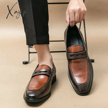 Xajzpa - Loafers Round Toe Slip-On Business Handmade Pu Leather Wedding Shoes For Men Size 38-48